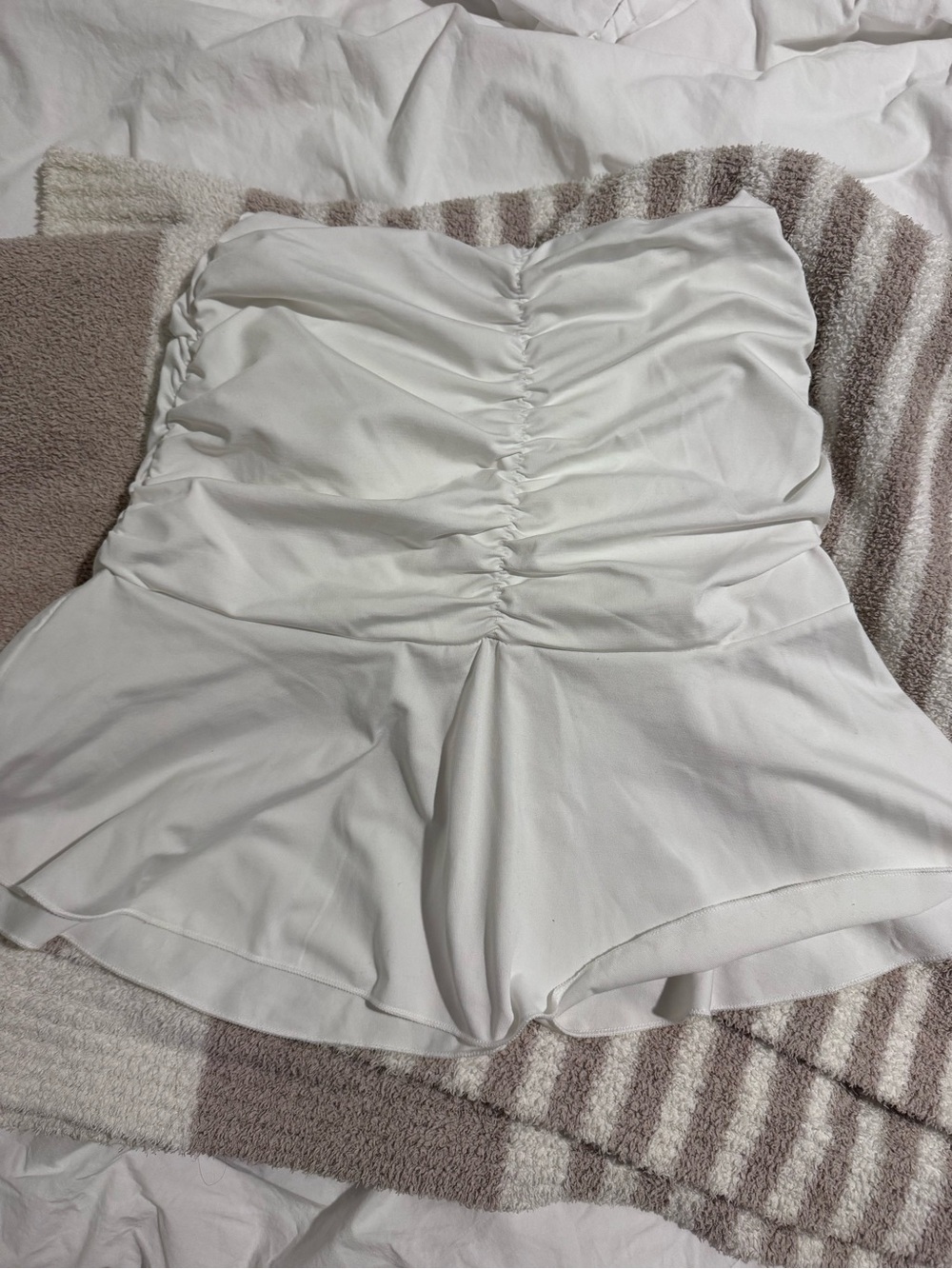 Amazon White Ruched Strapless Mini Skort